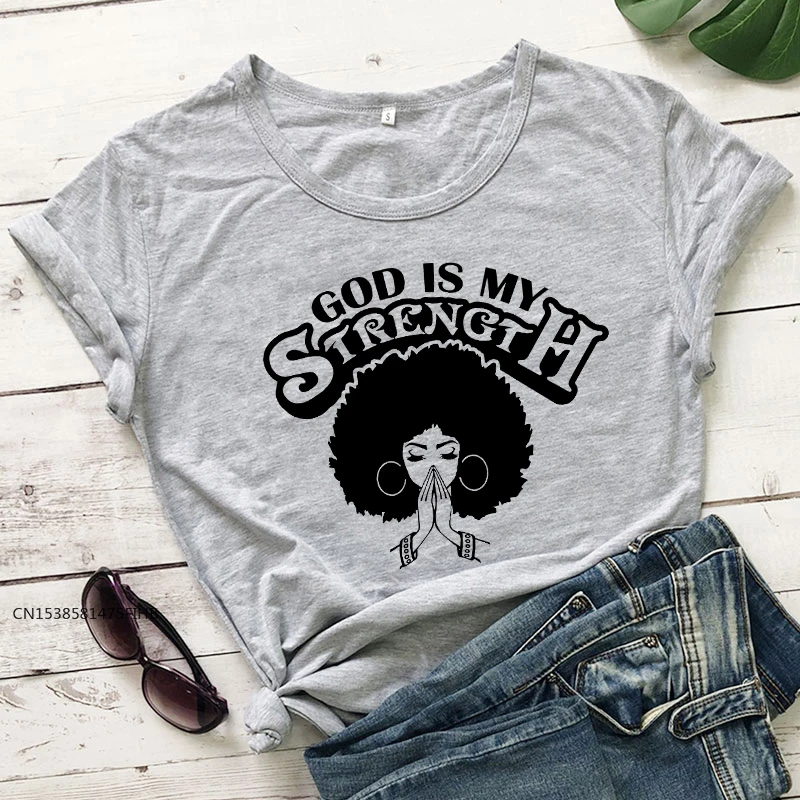 Футболка с надписью God Is My Strength модная футболка рисунком молитвы афро Женская