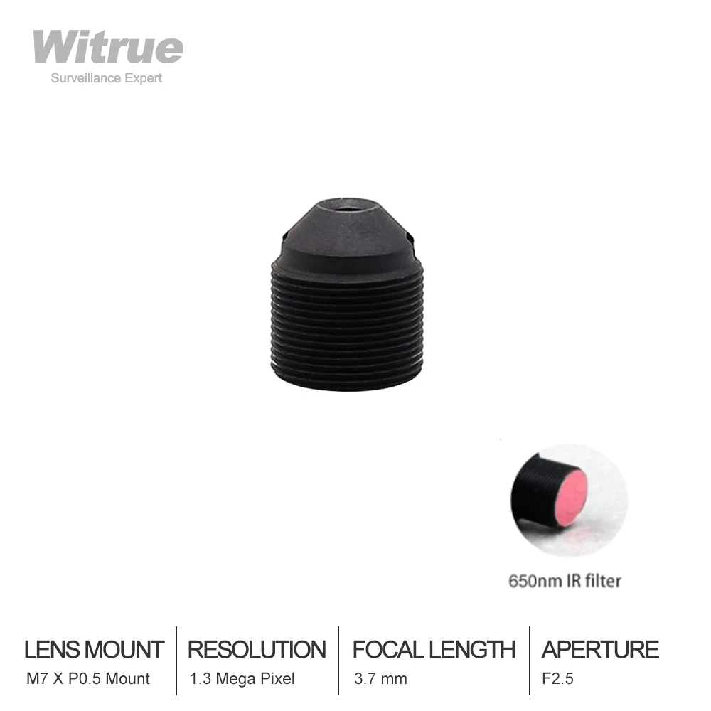 

Witrue Pin Hole Camera Lens 3.7mm M7 X P0.35 Mount 1.3 Megapixel 1/3" Aperture F2.5 with 650nm IR Filter for Mini Cameras
