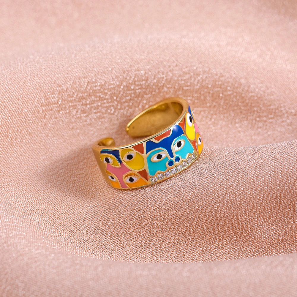 Ethnic Colorful Enamel Chunky Opening Rings for Women Boho Cute Eyes CZ Zircon Charm Rings Fashion Party Jewelry Gifts
Ethnic Colorful Enamel Chunky Opening Rings for Women Boho Cute Eyes CZ Zircon Charm Rings Fashion Party Jewelry Gifts