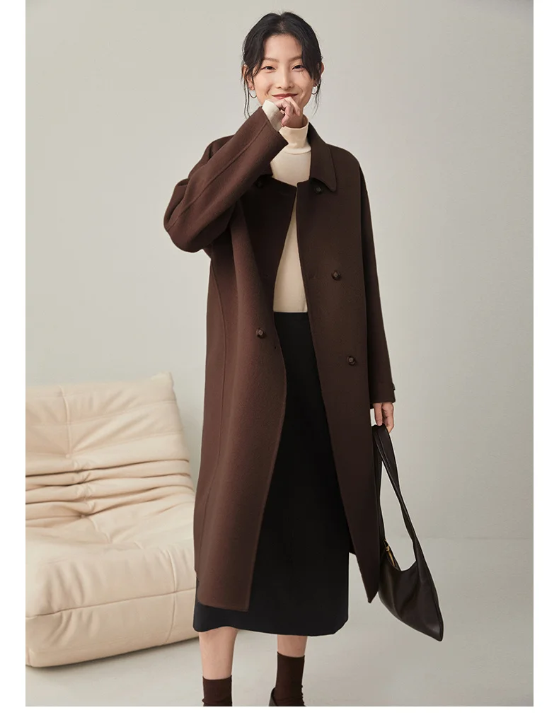 Женское шерстяное пальто средней длины, Новинка осени 2021, двухстороннее шерстяное пальто в стиле Хепберн 
Женское шерстяное пальто средней длины, Новинка осени 2021, двухстороннее шерстяное пальто в стиле Хепберн