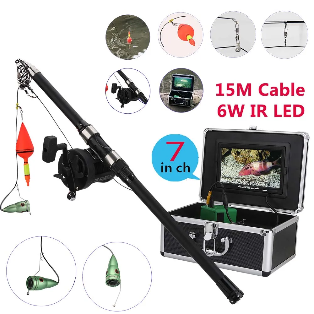 

Aluminum alloy Underwater Fishing Video Camera Kit 6W IR LED Lights with 7"Inch HD Color Monitor Sea wheel 15M/25M/30M Cable