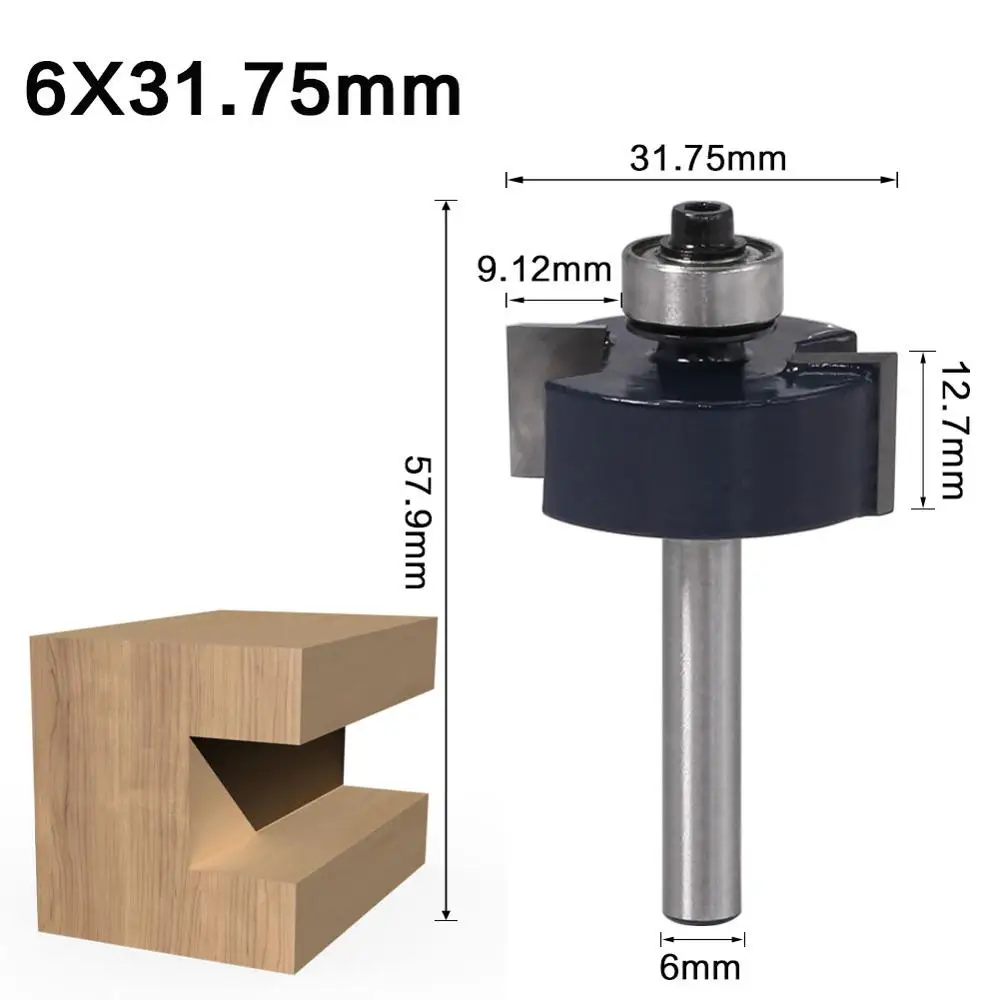 1pc 1/4" Shank 6mm shank T type bearings wood milling cutter Industrial Grade Rabbeting Bit woodworking tool router bits for woo |