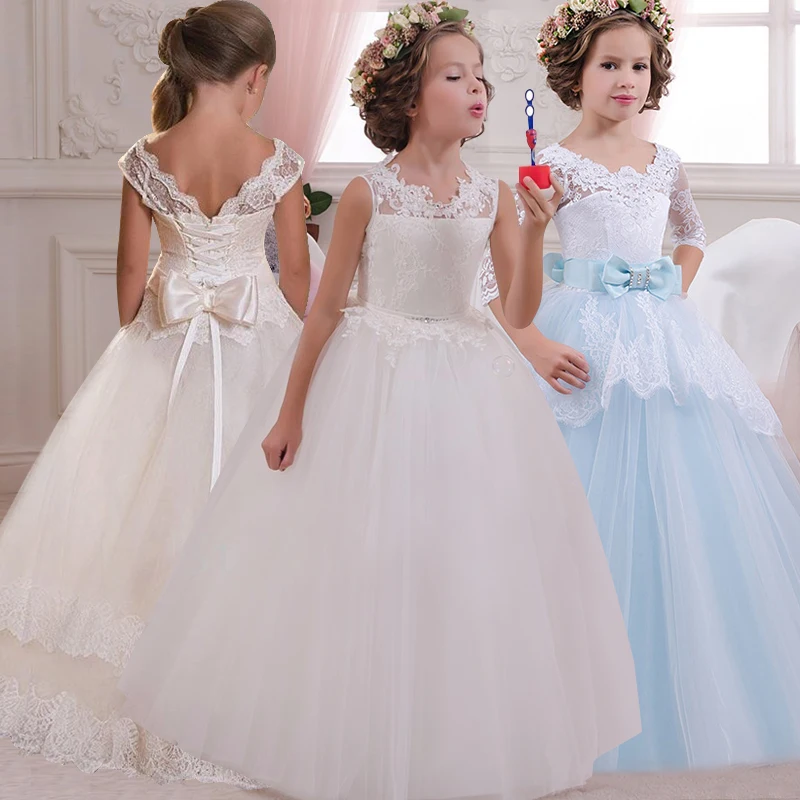 Кружевное детское свадебное длинное платье для девочек-подростков элегантное