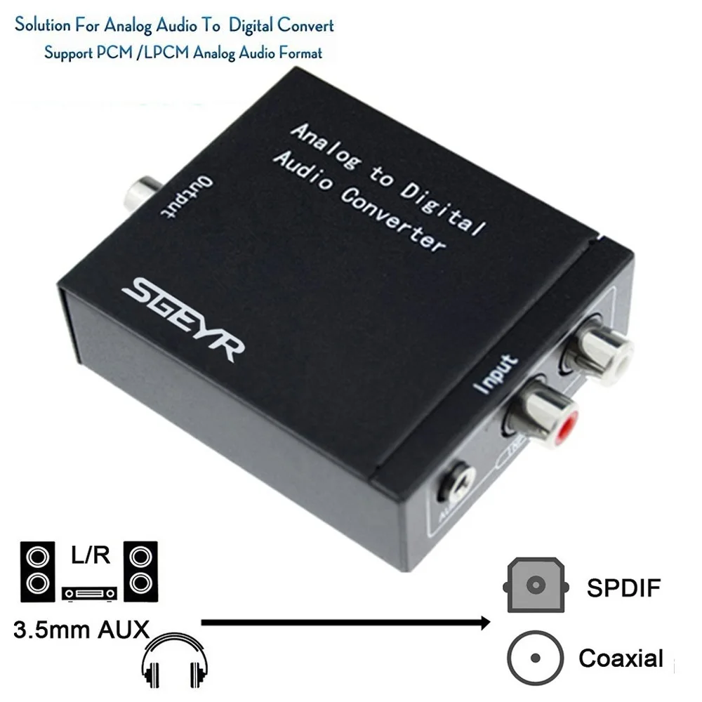 Аналогово цифровой аудио преобразователь ADC R/L RCA 3 5 мм AUX в коаксиальный Toslink