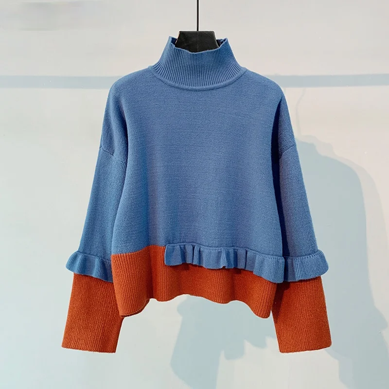 Pull Femme 2021 Autumn Winter Turtleneck Women Sweater Causal Ruffle Hit Color Patchwork Short Knitted Pullovers
Pull Femme 2021 Autumn Winter Turtleneck Women Sweater Causal Ruffle Hit Color Patchwork Short Knitted Pullovers