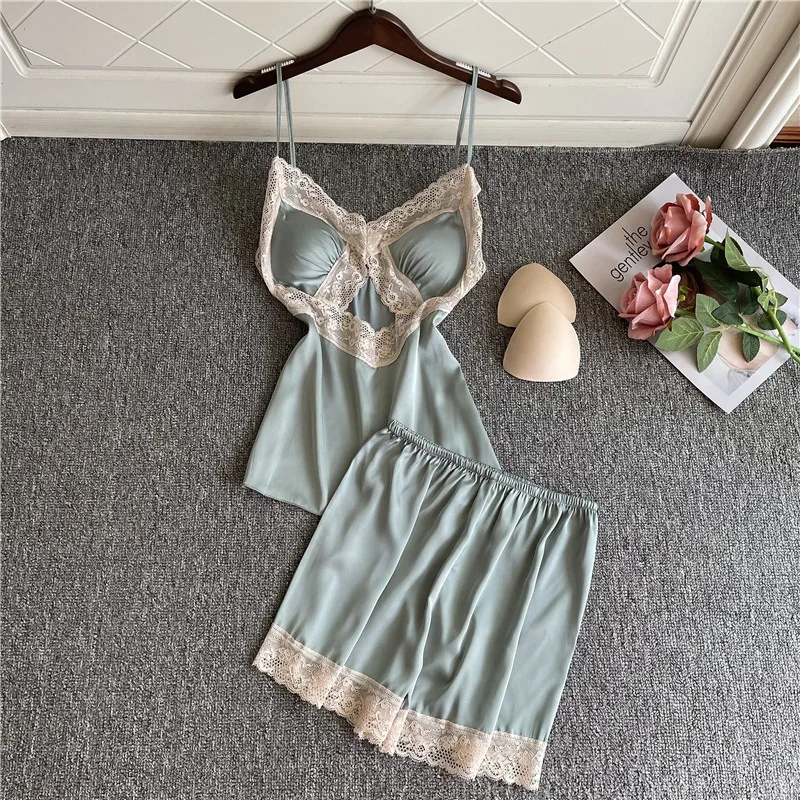 Lace Hollow Out Strap Top&Shorts Women Summer Pajamas Set Sleeveless 2PCS Sleepwear Female Pijamas Suit Casual Sleep Set
Lace Hollow Out Strap Top&Shorts Women Summer Pajamas Set Sleeveless 2PCS Sleepwear Female Pijamas Suit Casual Sleep Set