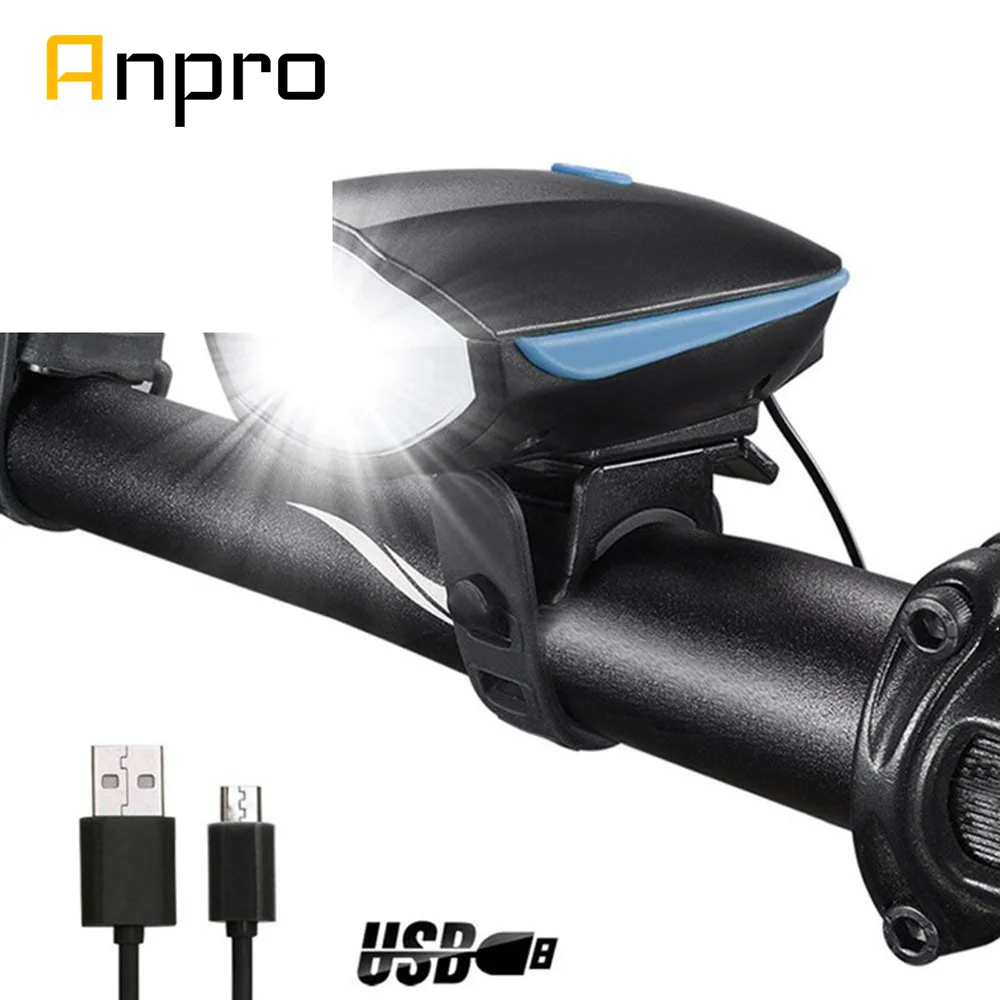 Anpro велосипедный колокольчик с USB зарядкой флэш светильник роговой подвесной для