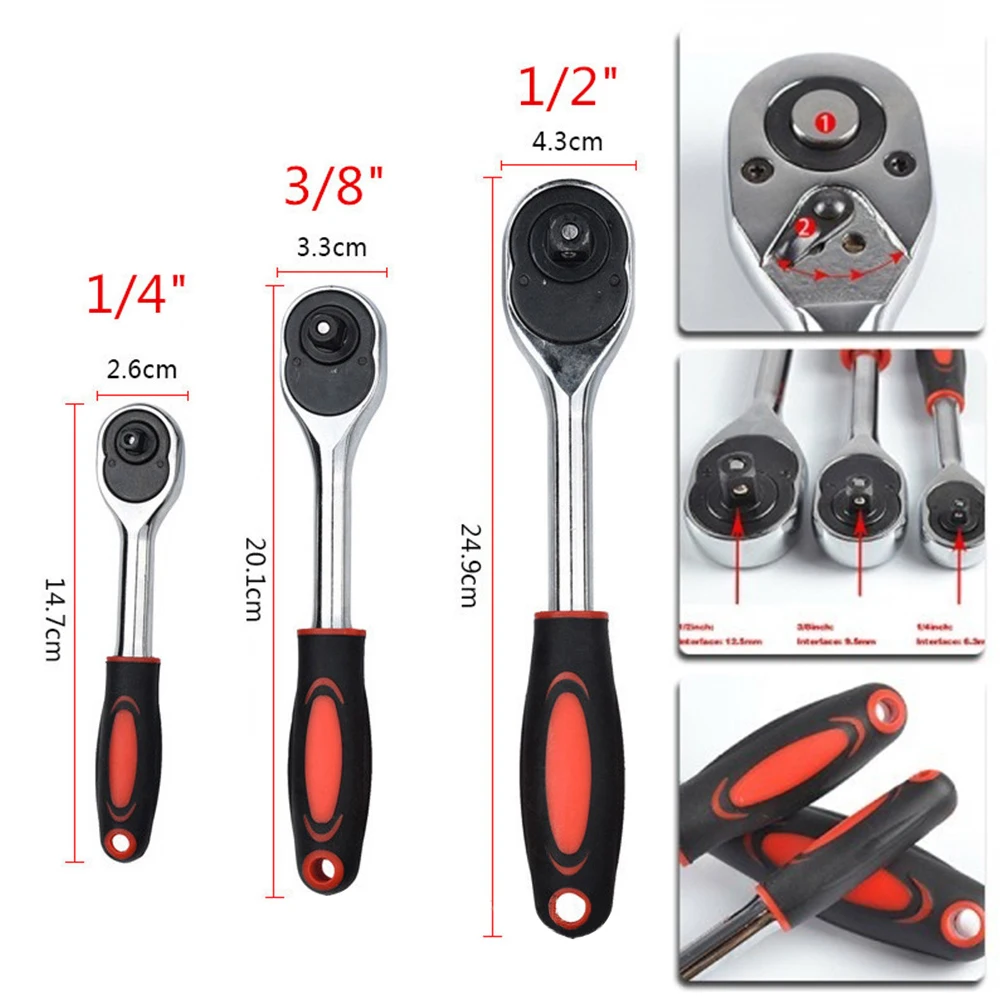 1PCS 1/4" 3/8" 1/2" Chrome Steel High Torque Ratchet Wrench For Socket 24 Teeth Quick Release Wide Used Professional Hand Tools 
1PCS 1/4" 3/8" 1/2" Chrome Steel High Torque Ratchet Wrench For Socket 24 Teeth Quick Release Wide Used Professional Hand Tools