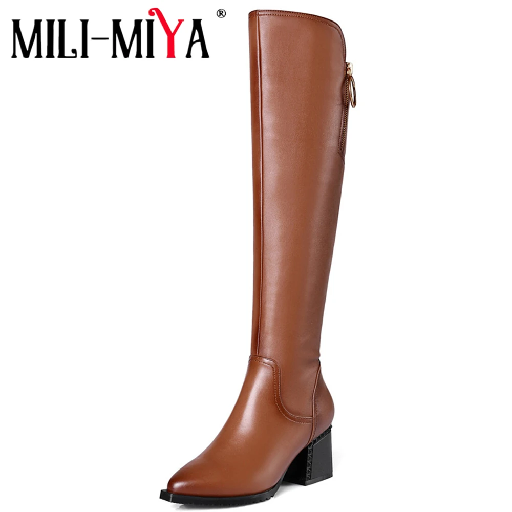 MILI-MIYA Genuine Leather Big Size Handsome Long Boot Thick Mid Heel Sexy Pointed Toe Women Zipper Riding Knee-High Shoes
MILI-MIYA Genuine Leather Big Size Handsome Long Boot Thick Mid Heel Sexy Pointed Toe Women Zipper Riding Knee-High Shoes