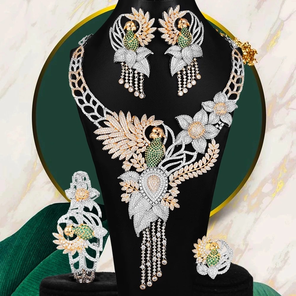 Blachette Luxury Phoenix Noble Nigerian Indian Bridal Wedding Full Cubic Zircon Dubai Necklace Bangle Earrings Ring Jewelry Set
Blachette Luxury Phoenix Noble Nigerian Indian Bridal Wedding Full Cubic Zircon Dubai Necklace Bangle Earrings Ring Jewelry Set