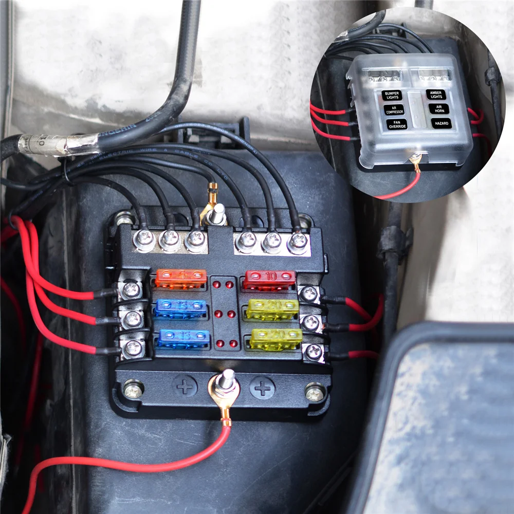 Automotive 6 Way Blade Fuse Box With LED indicator Light fuse Holder 12V/24V Plastic Cover for Auto Car Boat Marine Trike Parts
Automotive 6 Way Blade Fuse Box With LED indicator Light fuse Holder 12V/24V Plastic Cover for Auto Car Boat Marine Trike Parts
