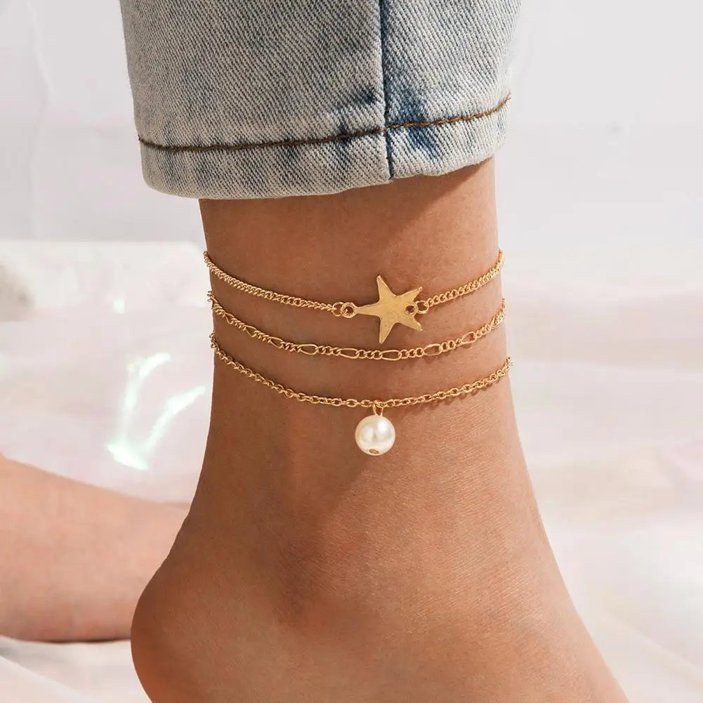 70% Hot Sell 3Pcs/Set Foot Chain Faux Pearl Exquisite Sturdy Boho Star Multilayer Anklet for Beach
70% Hot Sell 3Pcs/Set Foot Chain Faux Pearl Exquisite Sturdy Boho Star Multilayer Anklet for Beach