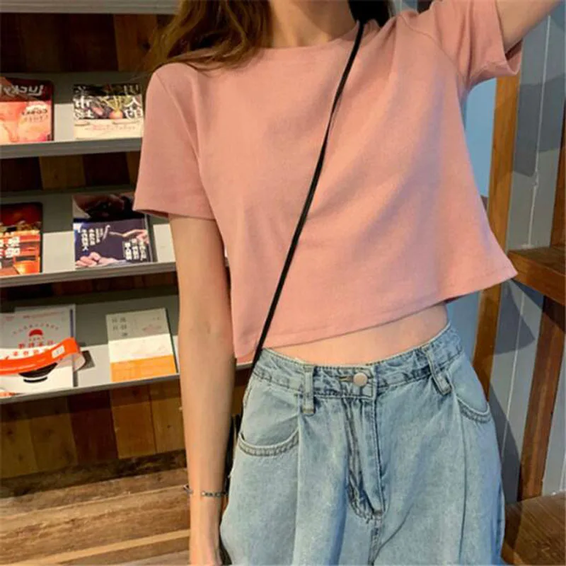 Solid Color Woman T shirts Spring Summer Short Sleeve O Neck T-shirt Femme Short Length Women Top
Solid Color Woman T shirts Spring Summer Short Sleeve O Neck T-shirt Femme Short Length Women Top