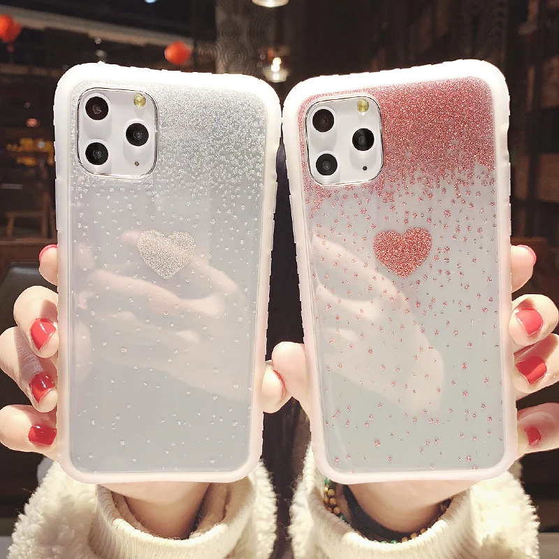 Новые прозрачные чехлы для iphone 6 6s 7 8 Plus X блестящая задняя крышка с сердечком XS