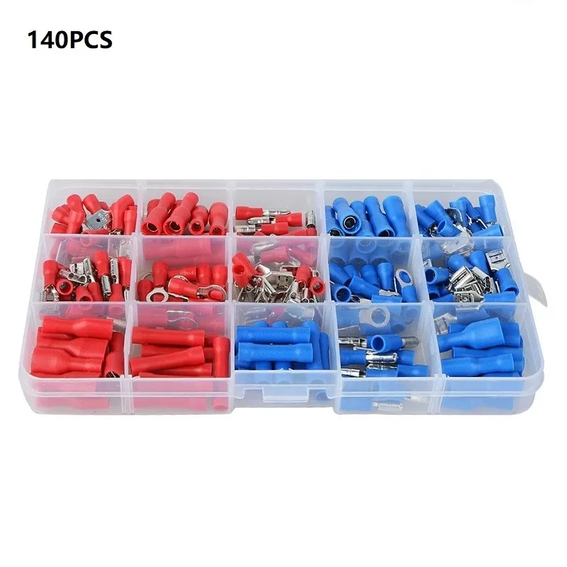 140pcs Insulated Terminals Electrical Crimp Connector Butt Spade Ring Fork Set Electrical Crimp Spade Ring With Box Tool Parts
140pcs Insulated Terminals Electrical Crimp Connector Butt Spade Ring Fork Set Electrical Crimp Spade Ring With Box Tool Parts