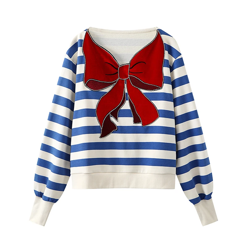 Luxury Design Women's Long Sleeves Red Bow Stripe Loose T-Shirt Tee 2020 Autumn Girls Pullover Casual Tops Tees A4169
Luxury Design Women's Long Sleeves Red Bow Stripe Loose T-Shirt Tee 2020 Autumn Girls Pullover Casual Tops Tees A4169
