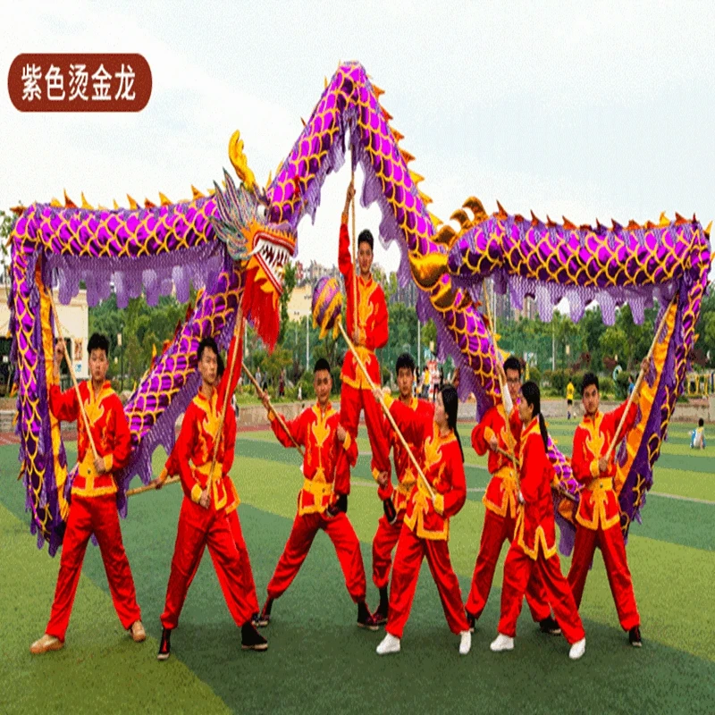 

4m Golden size 5 Purple Dragon Dance Costume 4 Players Children Student Halloween Party Christmas Parade Folk Stage China