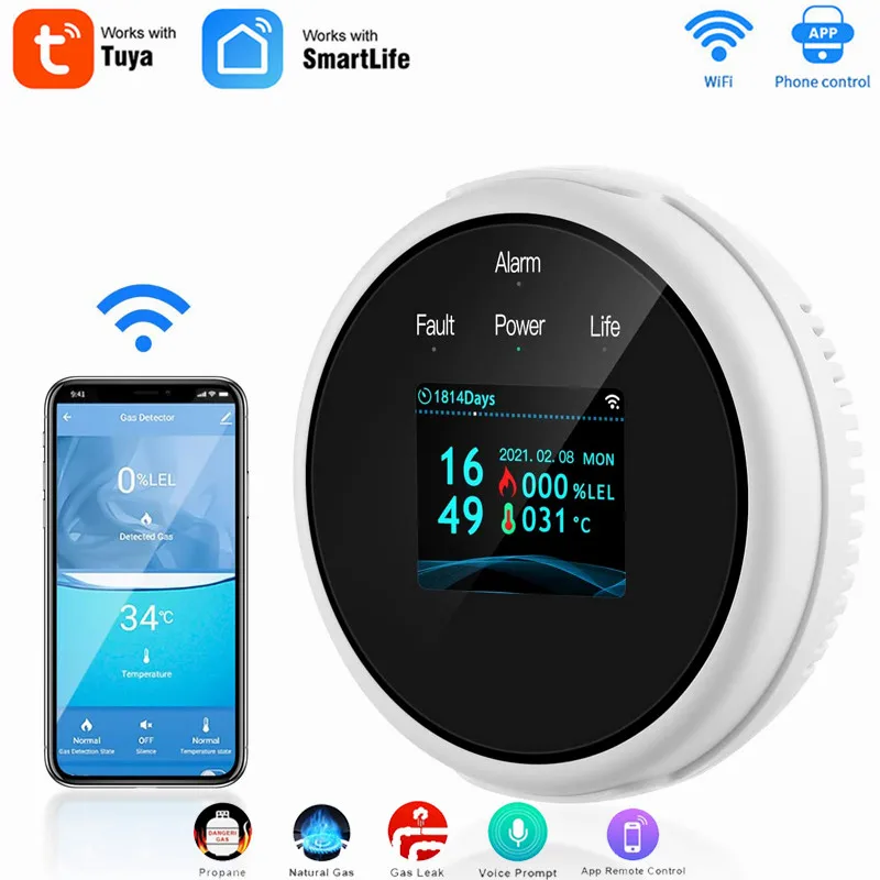 Smart Tuya Wifi Natural Gas Alarm Sensor With Temperature Function Combustible Gas Leak Detector LCD Display Smart Life App New
Smart Tuya Wifi Natural Gas Alarm Sensor With Temperature Function Combustible Gas Leak Detector LCD Display Smart Life App New
