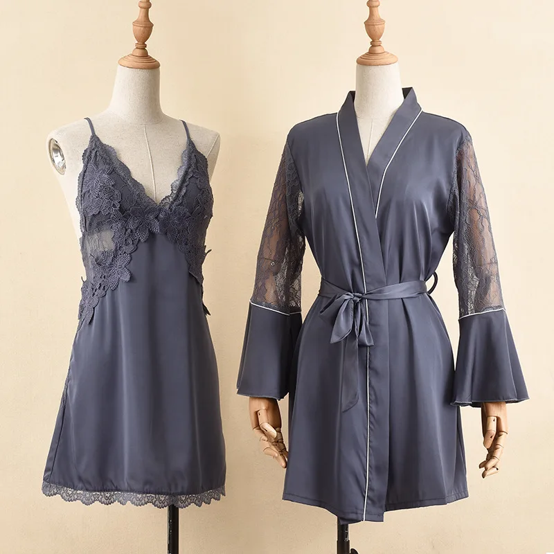 Sexy Lace Bathrobe Two Piece Set Satin Women Robe Perspective Sleepwear Nightgown Lace Patchwork Intimate Lingerie Home Clothes
Sexy Lace Bathrobe Two Piece Set Satin Women Robe Perspective Sleepwear Nightgown Lace Patchwork Intimate Lingerie Home Clothes