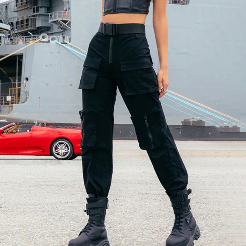 Black patchwork goth cargo pants women loose pockets hippe streetwear long trousers zipper hip hop high waist belt pant new 2021
Black patchwork goth cargo pants women loose pockets hippe streetwear long trousers zipper hip hop high waist belt pant new 2021