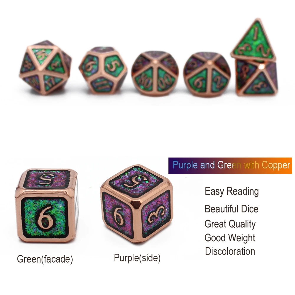 2020 New Metal Dice Set Dnd Scales Pouch of 7pcs RPG MTG Board Games D4 D6 D8 D10 D% D12 D20 Color Changing from Different Angle
2020 New Metal Dice Set Dnd Scales Pouch of 7pcs RPG MTG Board Games D4 D6 D8 D10 D% D12 D20 Color Changing from Different Angle
