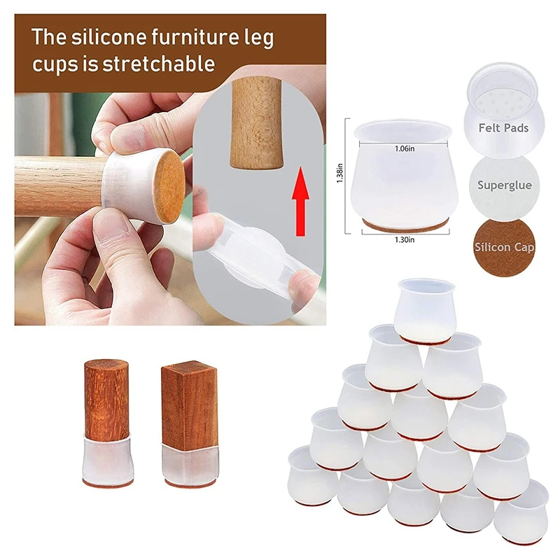 ABSF Silicone Chair Leg Caps with Felt Pads - Free Moving Table Leg Covers, 16Pcs Stool Leg Protectors Prevent Noise - Black
ABSF Silicone Chair Leg Caps with Felt Pads - Free Moving Table Leg Covers, 16Pcs Stool Leg Protectors Prevent Noise - Black