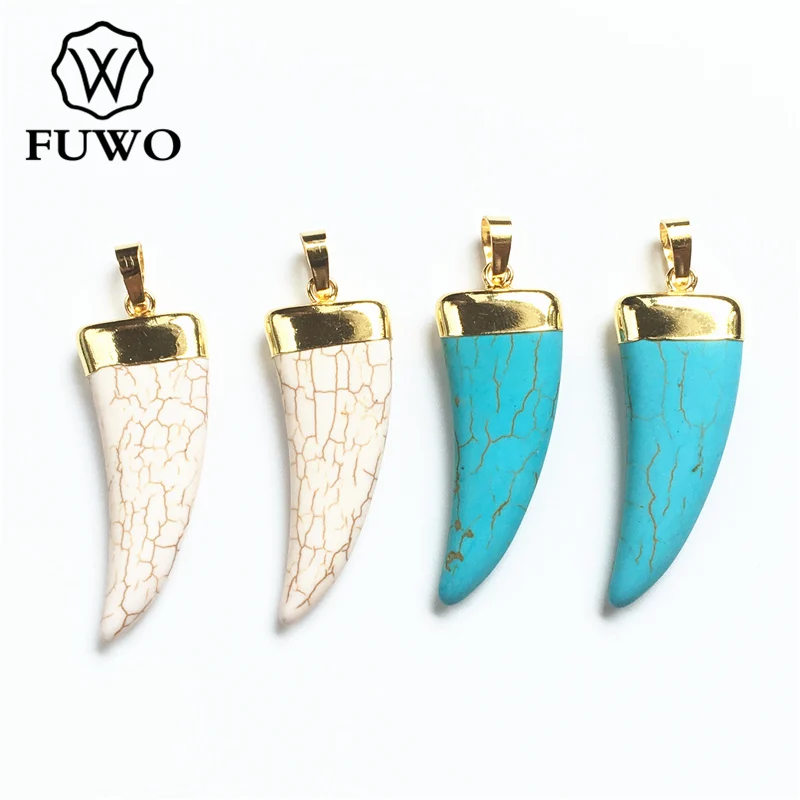 FUWO Wholesale White/Blue Howlite Horn Pendant With Gold Trimmed Simple Design Pepper Shape Pendant For Necklace Making PD263
FUWO Wholesale White/Blue Howlite Horn Pendant With Gold Trimmed Simple Design Pepper Shape Pendant For Necklace Making PD263