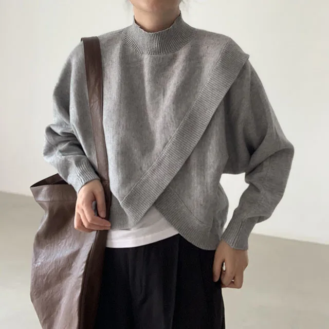 Женский свитер с длинным рукавом, вязаный пуловер асимметричного кроя с воротником-стойкой и разрезом, теплый трикотажный свитер в Корейск... 
Женский свитер с длинным рукавом, вязаный пуловер асимметричного кроя с воротником-стойкой и разрезом, теплый трикотажный свитер в Корейск...