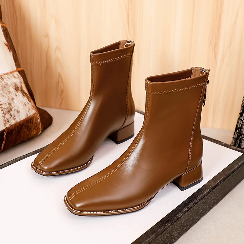 Fashion Ankle Boots Women's Square Toe Thick Heels Elastic Booties Pu Leather Back Zipper Short Bootas Office Lady Fall Winter
Fashion Ankle Boots Women's Square Toe Thick Heels Elastic Booties Pu Leather Back Zipper Short Bootas Office Lady Fall Winter