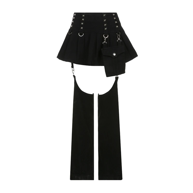 Women Gothic Punk Studded High Waist Mini Pleated Skirt with Detachable Straight Pants Irregular Hollow Out Trousers
Women Gothic Punk Studded High Waist Mini Pleated Skirt with Detachable Straight Pants Irregular Hollow Out Trousers