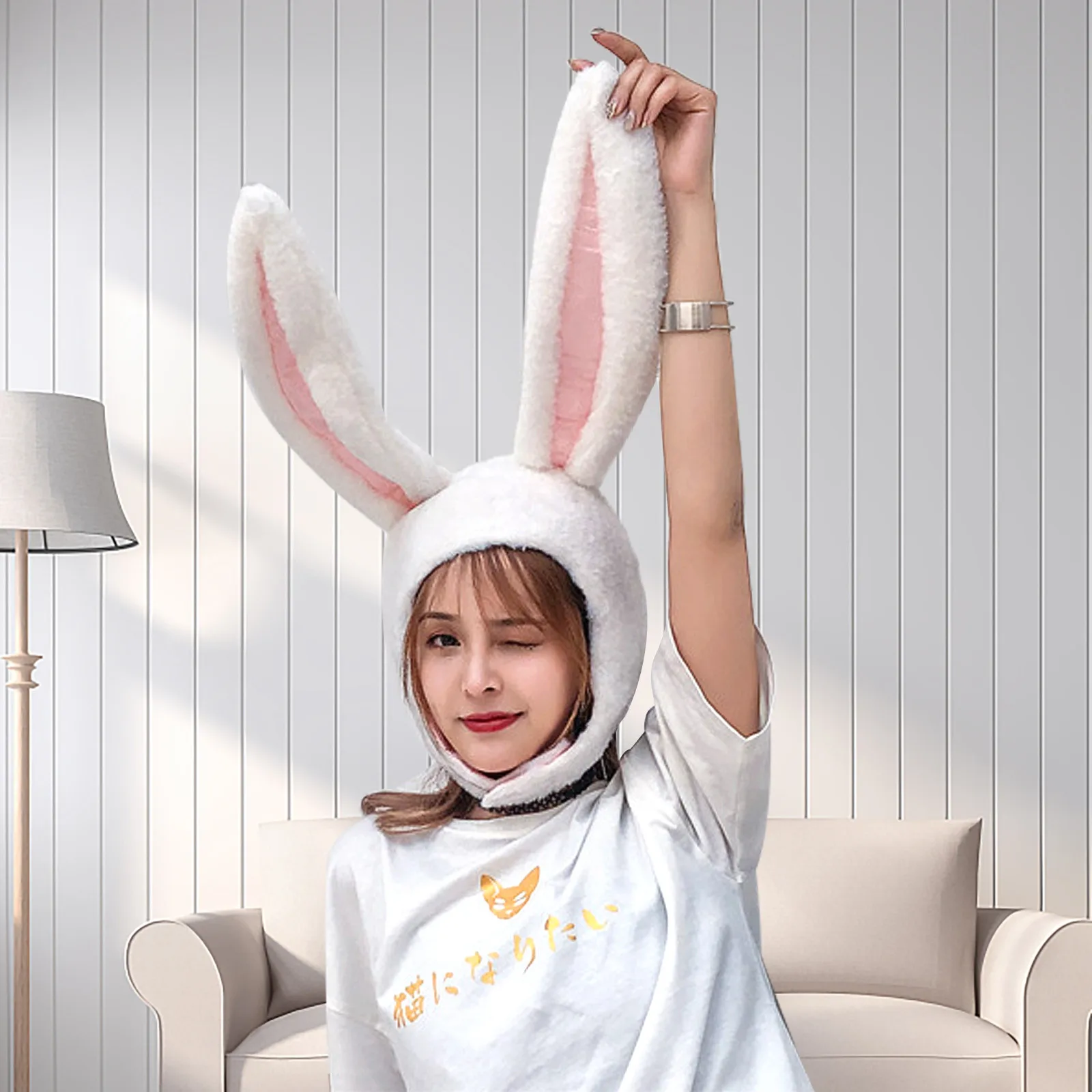 Women Men Funny Plush Bunny Ears Hood Hat Cute Rabbit Eastern Cosplay Costume Accessory Headwear Halloween Party Props cute gift |