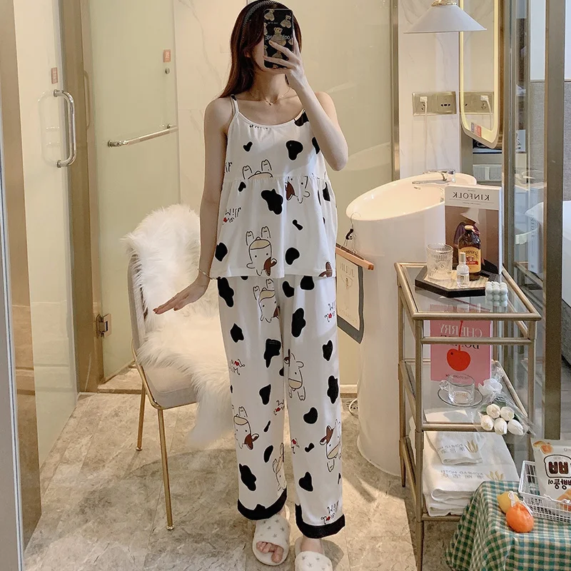 Pajamas Spring Autumn Long-Sleeved Cotton Cow Women's Suspender Trousers Three-Piece Suit Fresh Spring, Summer and
Pajamas Spring Autumn Long-Sleeved Cotton Cow Women's Suspender Trousers Three-Piece Suit Fresh Spring, Summer and