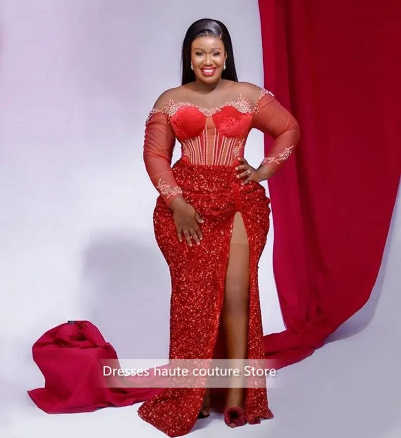 Red Long Evening Dresses Off Shoulder Long Sleeve Sexy Mermaid Sequins African Red Formal Women Prom Gowns
Red Long Evening Dresses Off Shoulder Long Sleeve Sexy Mermaid Sequins African Red Formal Women Prom Gowns