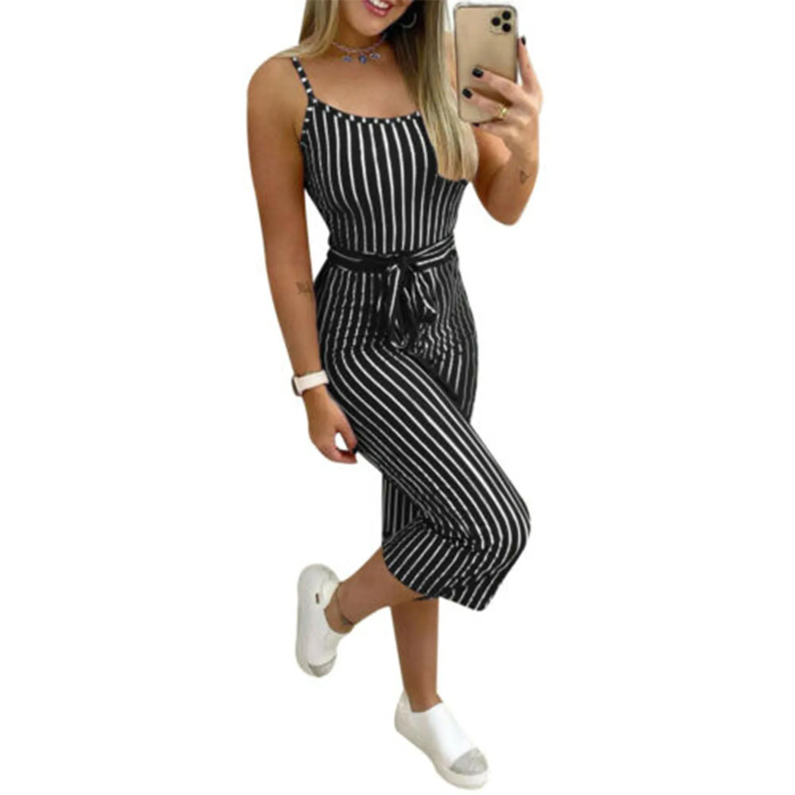 Female Jumpsuit Summer Striped U-Neck Sleeveless Romper with Waist Belt for Women Pink/Black, S/M/L/XL
Female Jumpsuit Summer Striped U-Neck Sleeveless Romper with Waist Belt for Women Pink/Black, S/M/L/XL