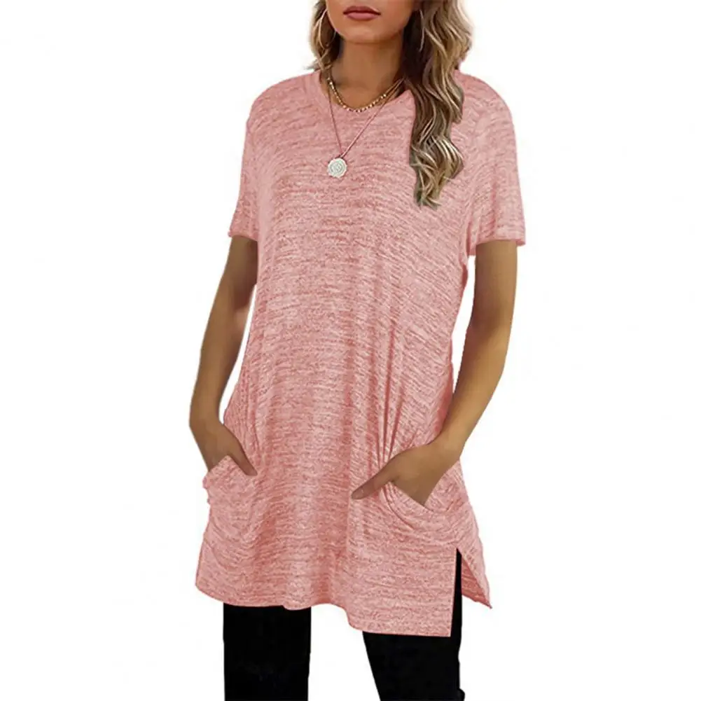 Women T-shirt Solid Color Pockets Summer Casual Female Tee Shirt O Neck Short Sleeve Lady Long Tshirt Top
Women T-shirt Solid Color Pockets Summer Casual Female Tee Shirt O Neck Short Sleeve Lady Long Tshirt Top