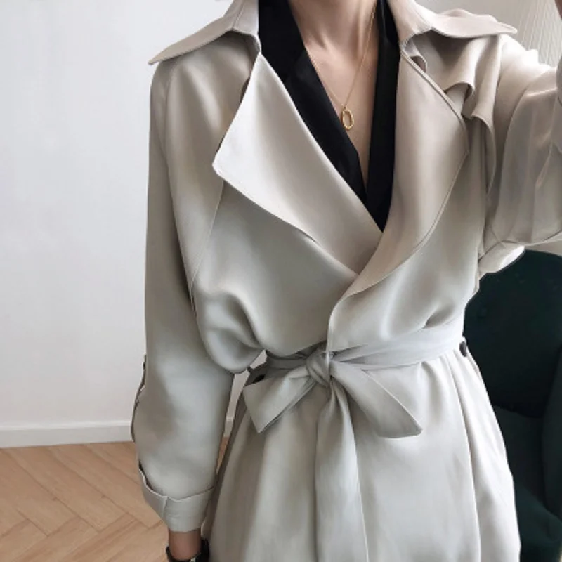 

AECU 2021 Spring Autumn light tan autumn women trench coat Split joint elegant long sleeve coat long coat with belt windbreaker