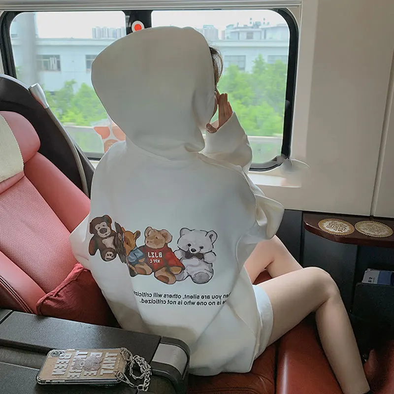 Женский свитер с капюшоном Little Bear, тонкий свободный пуловер в стиле бойфренд, уличная одежда в Корейском стиле на весну и осень
Женский свитер с капюшоном Little Bear, тонкий свободный пуловер в стиле бойфренд, уличная одежда в Корейском стиле на весну и осень