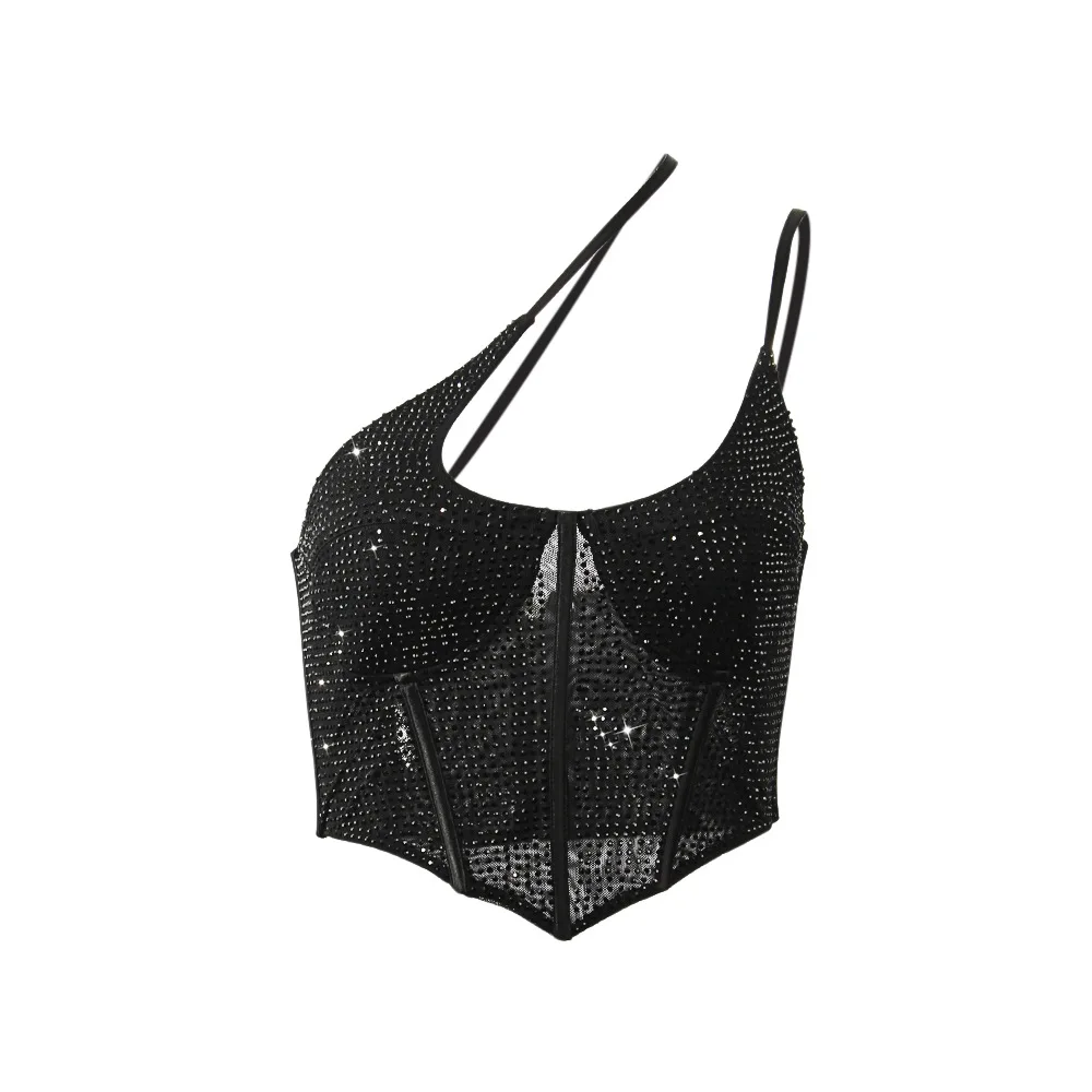 New Super Flash Diamond Sexy & Club One Shoulder Perspective Women Tank Tops Fishbone Sexy Solid Color Vest Navel Top Women
New Super Flash Diamond Sexy & Club One Shoulder Perspective Women Tank Tops Fishbone Sexy Solid Color Vest Navel Top Women