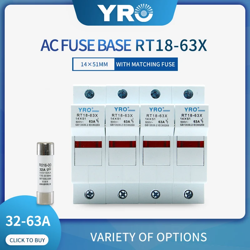AC 1Sets 4P LED Fuse Base 500V With 14x51MM Fast Blow Ceramic Fuse Core 32A 40A 50A 63A RO16
AC 1Sets 4P LED Fuse Base 500V With 14x51MM Fast Blow Ceramic Fuse Core 32A 40A 50A 63A RO16