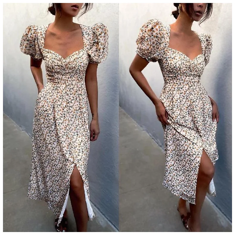 WEPBEL Short Sleeve Dress Women's Casual V-neck Floral Printed Dress Summer Fashion Slim Fit Slit High Waist Dress
WEPBEL Short Sleeve Dress Women's Casual V-neck Floral Printed Dress Summer Fashion Slim Fit Slit High Waist Dress