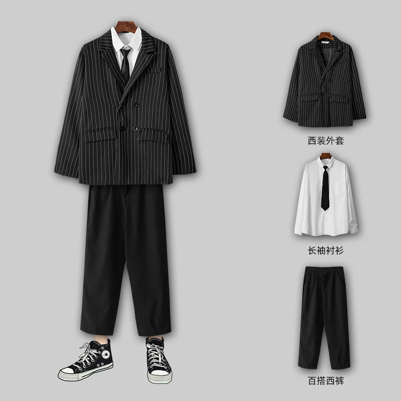 Fashion Men's Casual Striped Blazers Jacket Double Breasted Suit Coat Trousers White Shirt 3 Pcs Set Suits College Style M98
Fashion Men's Casual Striped Blazers Jacket Double Breasted Suit Coat Trousers White Shirt 3 Pcs Set Suits College Style M98