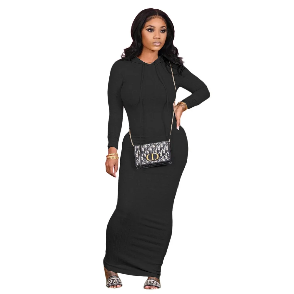 Classic Ribbed Long Sleeve Hooded Skinny Dress Woman Casual Solid Elasitc Waist Slim Fit Maxi Dress Autumn Club Party Robe Femme
Classic Ribbed Long Sleeve Hooded Skinny Dress Woman Casual Solid Elasitc Waist Slim Fit Maxi Dress Autumn Club Party Robe Femme
