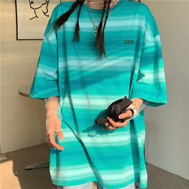 2022 New Hot Sale Gradient Color Striped T-Shirt Summer Loose Breathable Fashion Casual Clothes Hip-Hop All-Match Pullover Top
2022 New Hot Sale Gradient Color Striped T-Shirt Summer Loose Breathable Fashion Casual Clothes Hip-Hop All-Match Pullover Top