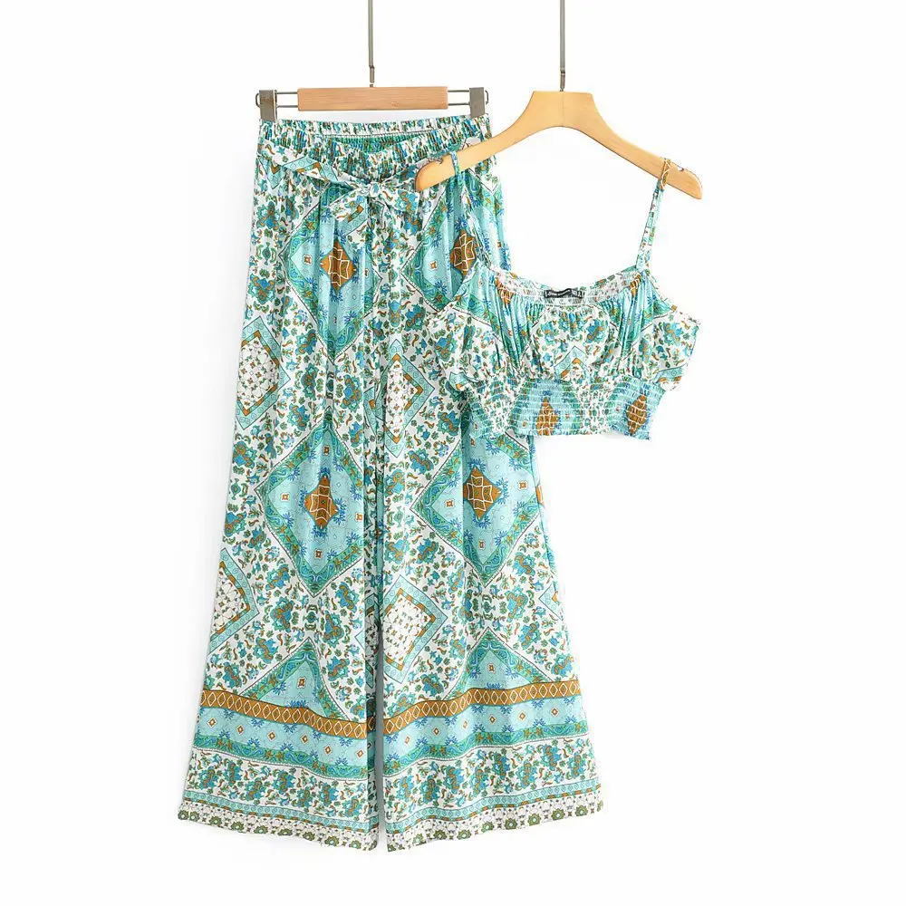 Summer Women's Fashion Bohemian Geometric Print Camisole High-waist Wide-leg Pants Multicolor Beach Suit
Summer Women's Fashion Bohemian Geometric Print Camisole High-waist Wide-leg Pants Multicolor Beach Suit