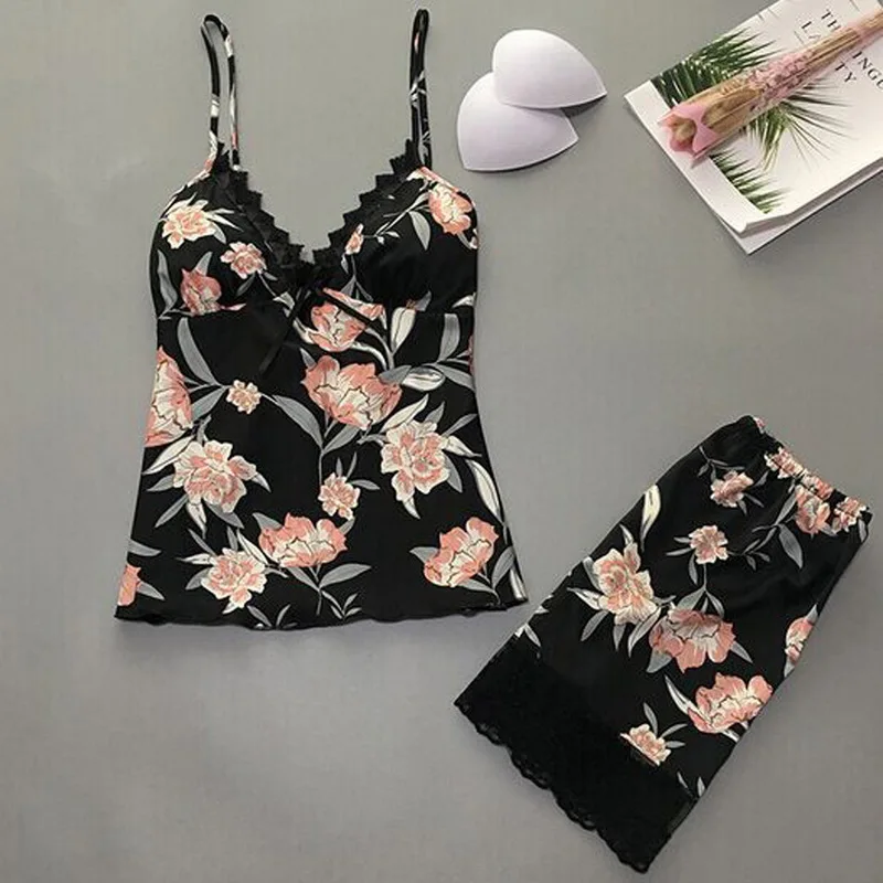 Women Pajamas Sets Sleepwear 2PCs Satin Lace Sleeveless Sexy Pijama Mujer Summer Pyjamas Lingerie Nightwear Homewear
Women Pajamas Sets Sleepwear 2PCs Satin Lace Sleeveless Sexy Pijama Mujer Summer Pyjamas Lingerie Nightwear Homewear