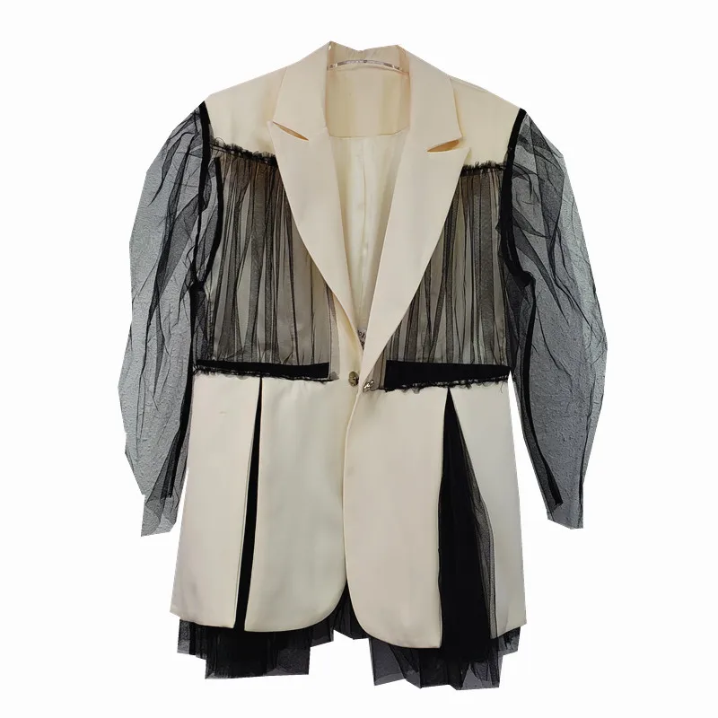 Mesh Patchwork Slit Thin Suit Jacket French Lapel Button Loose Casual Women Blazer Office Business Coats Summer 2021 Clothing
Mesh Patchwork Slit Thin Suit Jacket French Lapel Button Loose Casual Women Blazer Office Business Coats Summer 2021 Clothing