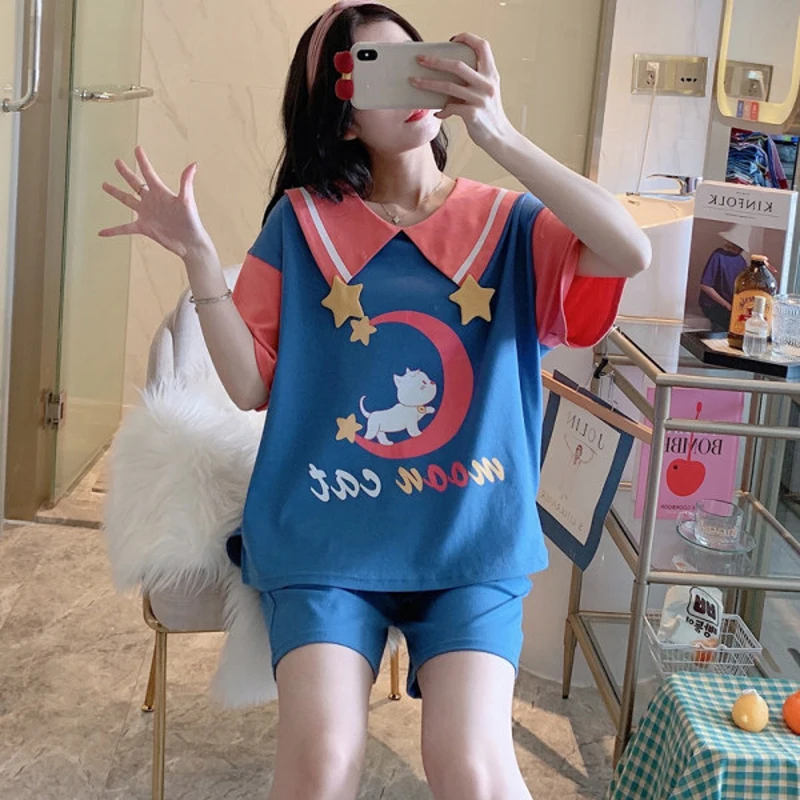 New Simple Casual Sleepwear Summer Women Pajamas Set Cotton Pyjamas Cute Cartoon Lounge T-Shirts+Shorts Ladies Soft Home Wear
New Simple Casual Sleepwear Summer Women Pajamas Set Cotton Pyjamas Cute Cartoon Lounge T-Shirts+Shorts Ladies Soft Home Wear