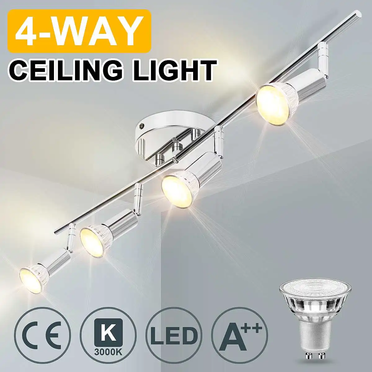 NEW 4 Heads Ceiling Lamp Lighting Angle Adjustable Spotlights GU10 Spot Lights Bulb for Store Shop Showroom Background Lighting
NEW 4 Heads Ceiling Lamp Lighting Angle Adjustable Spotlights GU10 Spot Lights Bulb for Store Shop Showroom Background Lighting