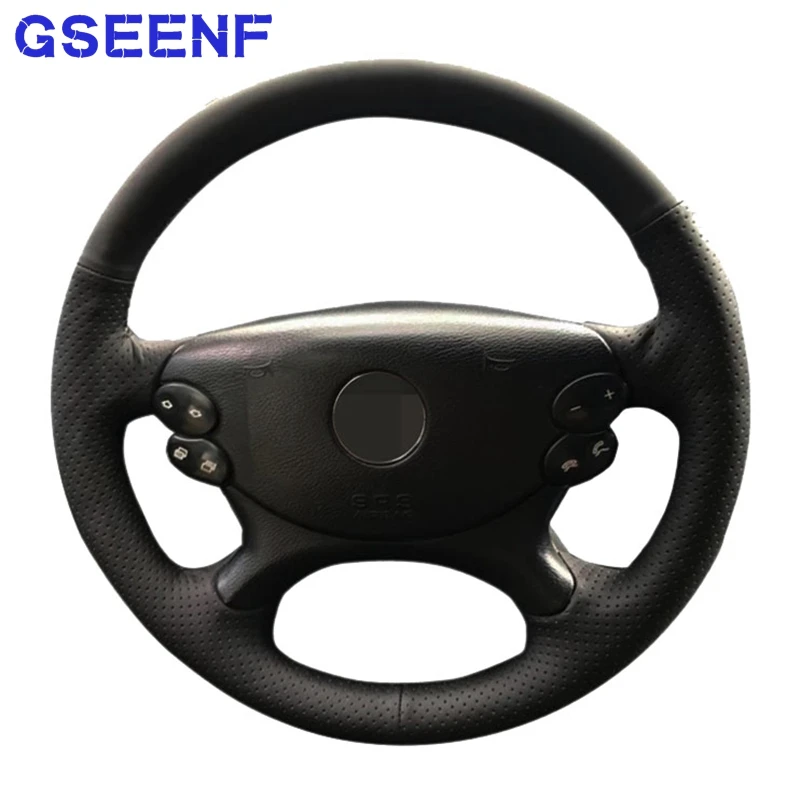 

For Mercedes Benz E-Class W211 E230 E280 E350 CLS-Class CLS350 CLS500 Car Steering Wheel Cover Black Wearable Genuine Leather