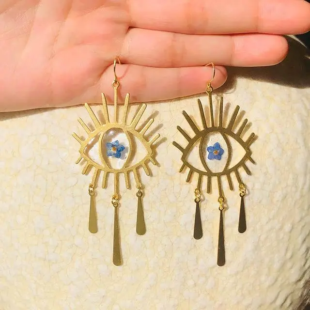Eye Statement Earrings, Dangle Drops, Boho, Chic, Botanical, Florals, Geometric, Brass, Resin,Pressed Flower
Eye Statement Earrings, Dangle Drops, Boho, Chic, Botanical, Florals, Geometric, Brass, Resin,Pressed Flower